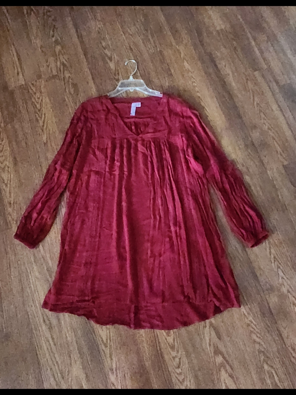Women's Mini Dress - Deep Red Long-Sleeve Tunic Dress